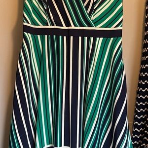 Karl Lagerfeld Green, Navy and White Striped Dress